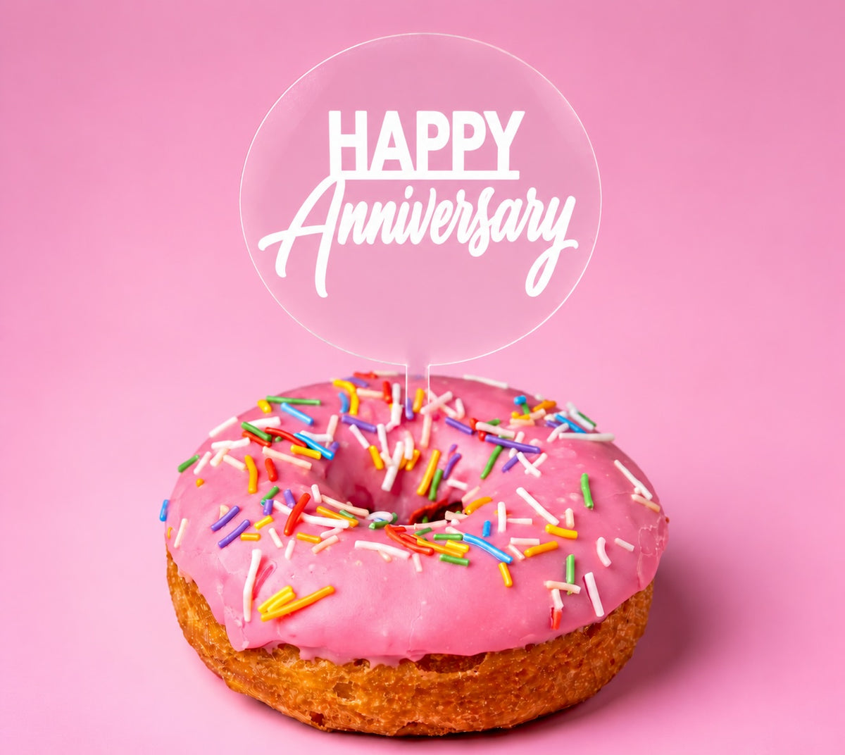 Clear acrylic Happy Anniversary doughnut topper