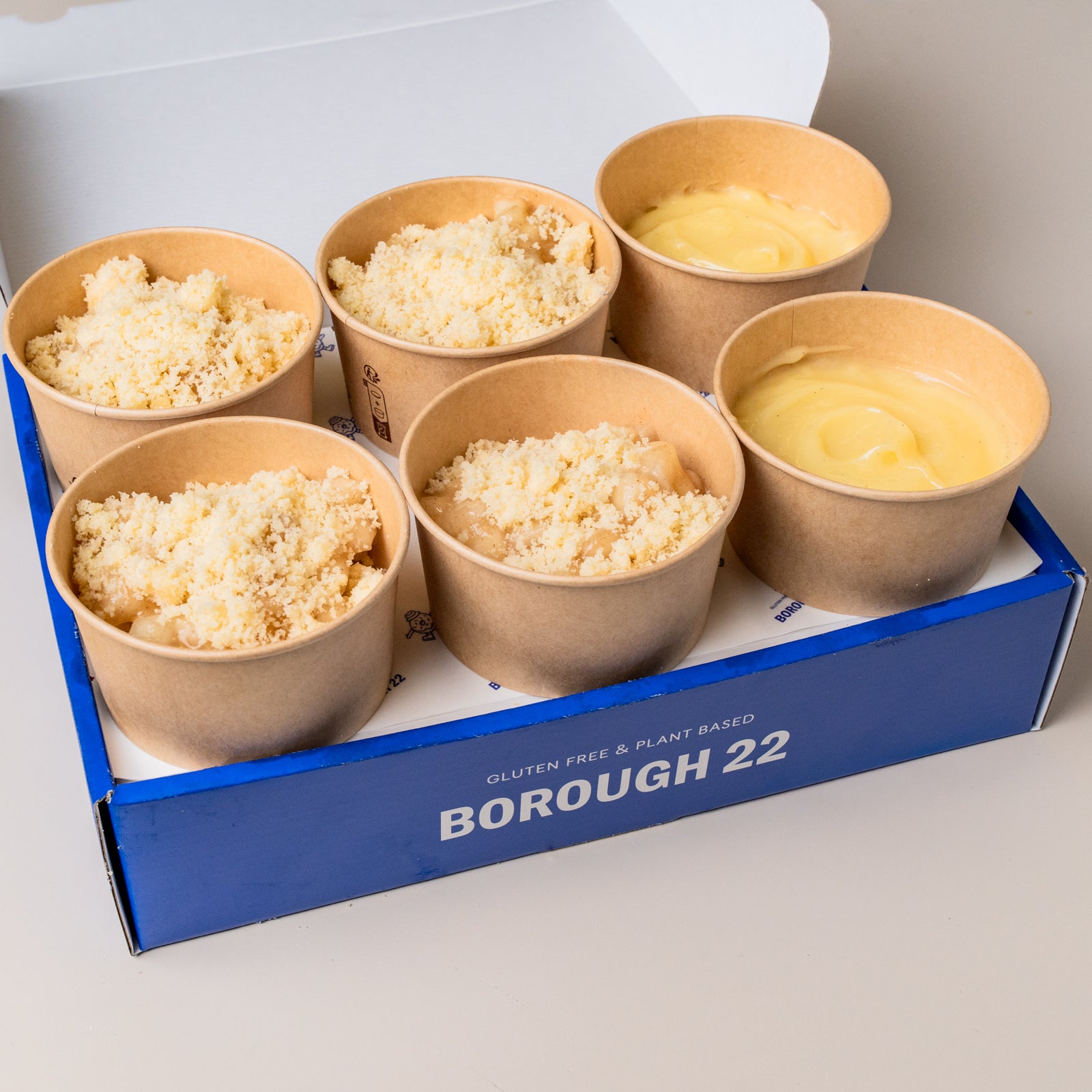 Free from apple crumbles and custard, gluten free and plant based 