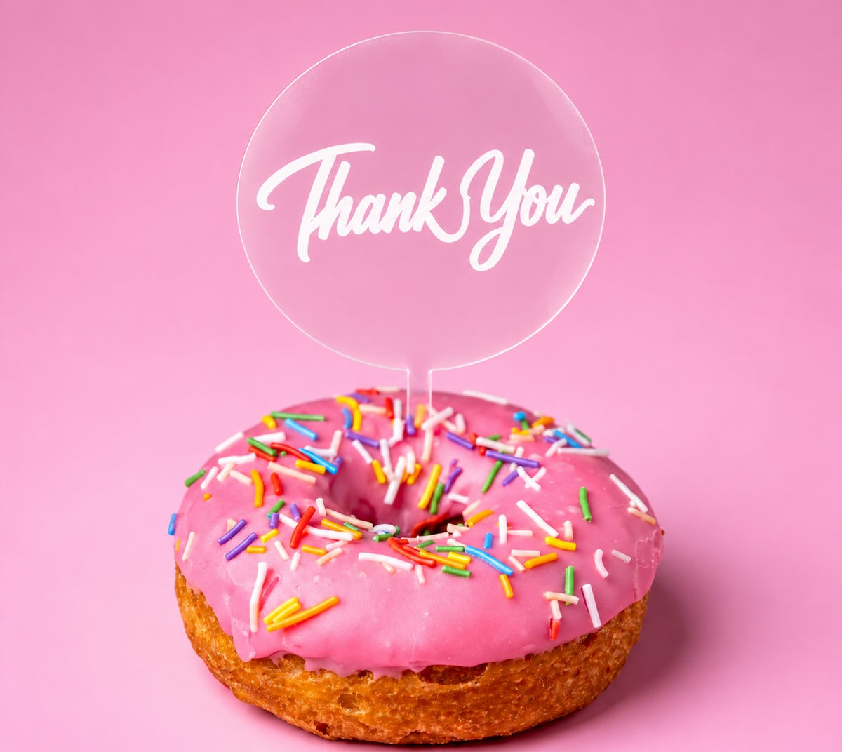Clear acrylic Thank You doughnut topper