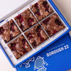 Open Borough 22 box of six gluten free vegan jam puddle brownies with pools of red jam baked into the top